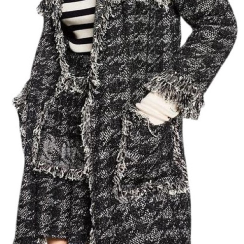 NWT RARE Luxury Classic Minimalist Zara Houndstooth Tweed Fringe Coat/Jacket - Picture 6 of 17